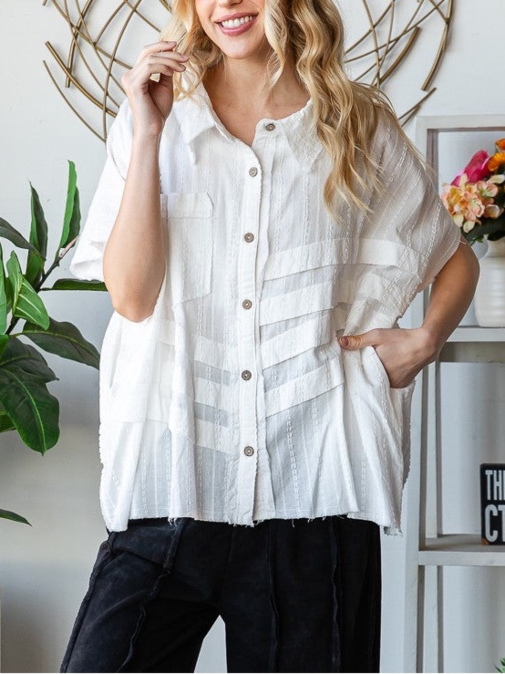 Oli & Hali Roaming Around Top White Washed Cotton Distressed Boho size Medium